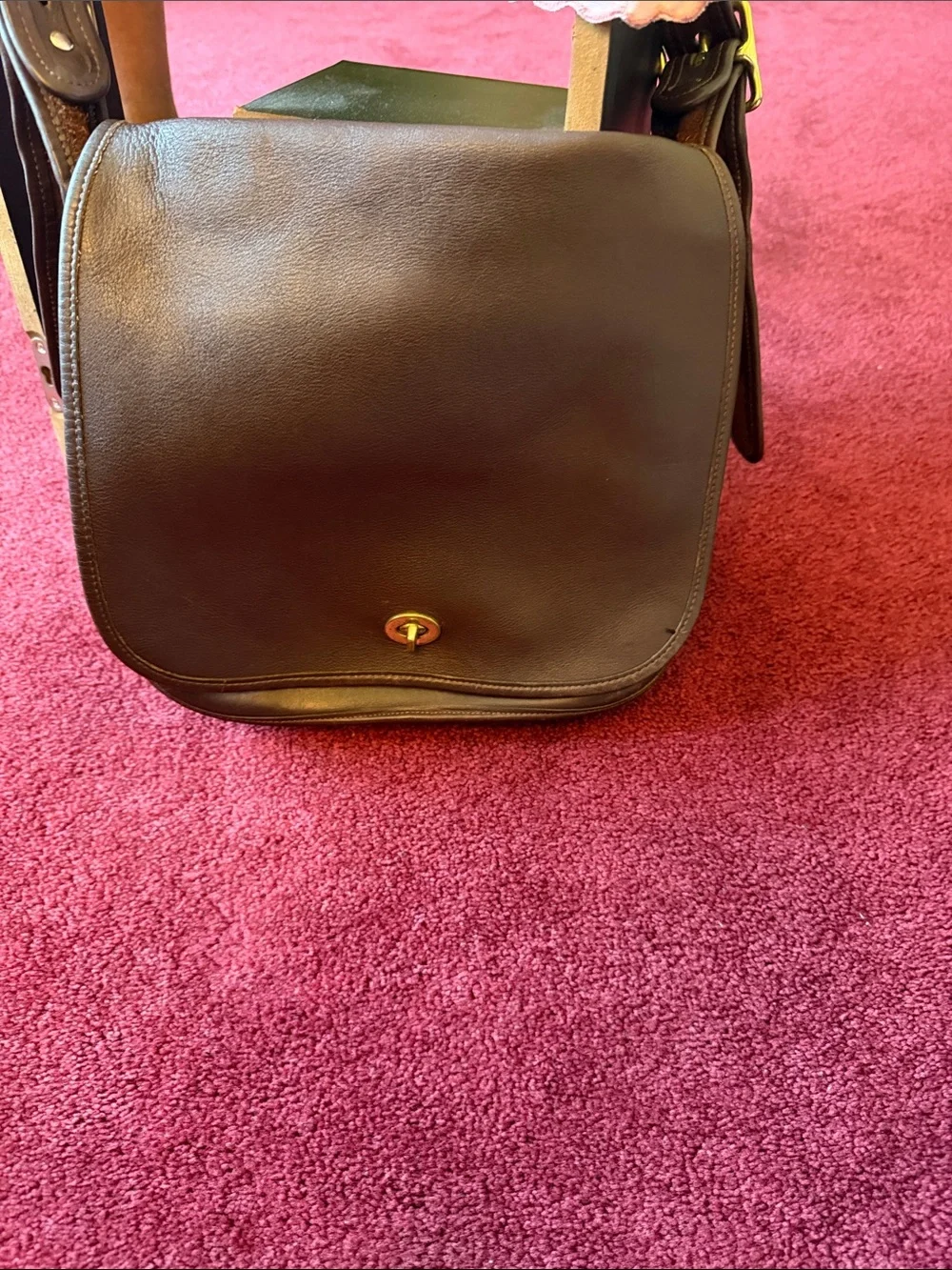 Coach Brown Leather Messenger Bag with Gold Turn-Lock